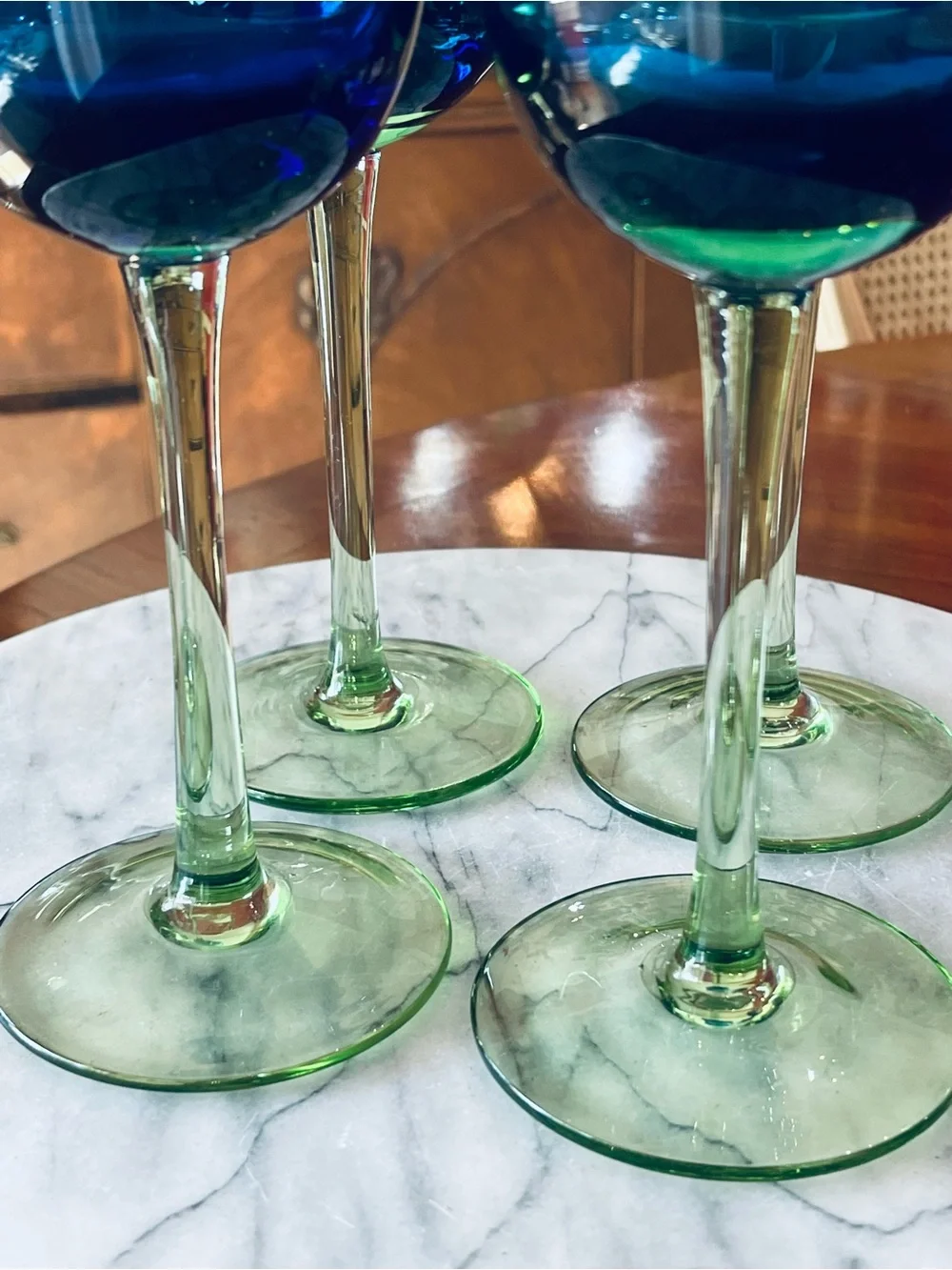 VTG Block Metropolis Festival Blue Green 9” Water Goblets Wine Glasses, 4-Set